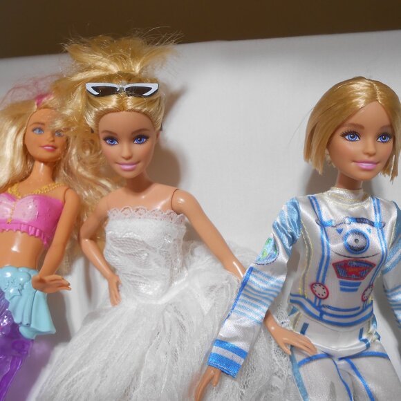 NICE Lot 3 Mattel Barbie 12" Dolls Bride, Astronaut, Little Mermaid w/ clothes - Picture 5 of 9